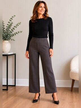 St. John Collection Knit Wool Blend Ankle Pants Brown Pull-On Wide Leg